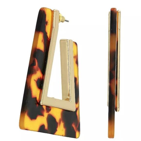 Rebecca Minkoff Triangular Tortoise Resin Drop Earrings $48 Tags #RM332 - Picture 4 of 5